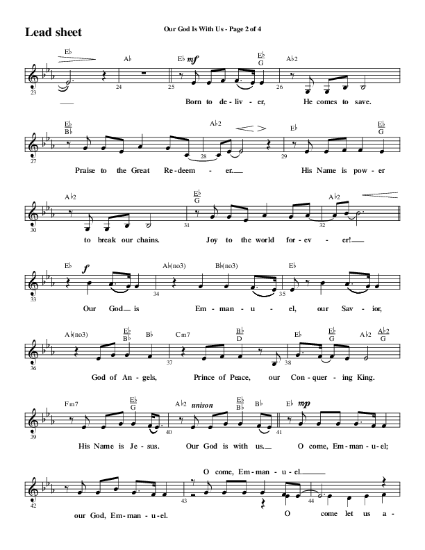 Our God Is With Us (Choral Anthem SATB) Lead Sheet (Melody) (Word Music Choral / Arr. Daniel Semsen)