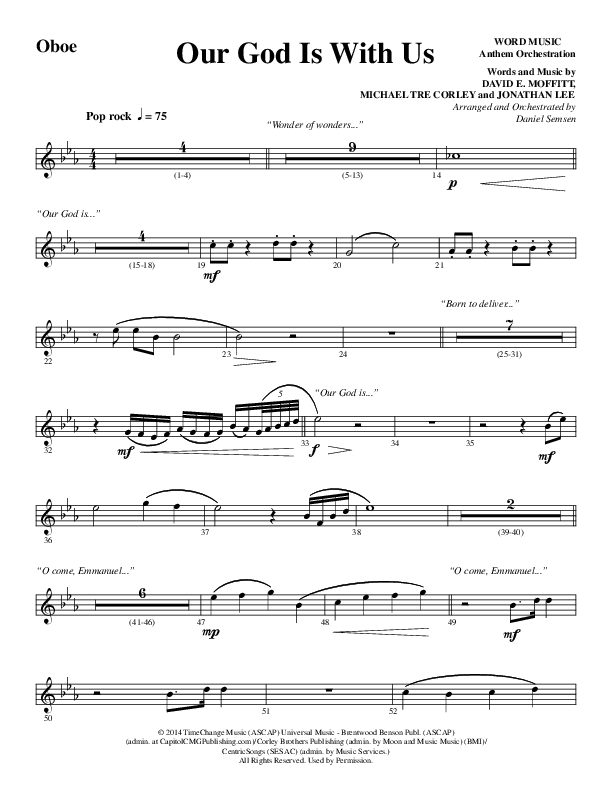 Our God Is With Us (Choral Anthem SATB) Oboe (Word Music Choral / Arr. Daniel Semsen)