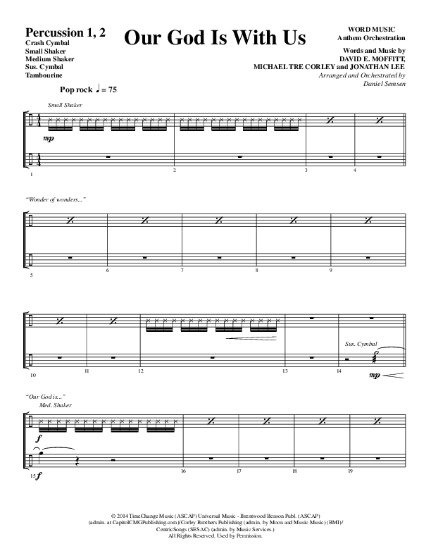 Our God Is With Us (Choral Anthem SATB) Percussion (Word Music Choral / Arr. Daniel Semsen)