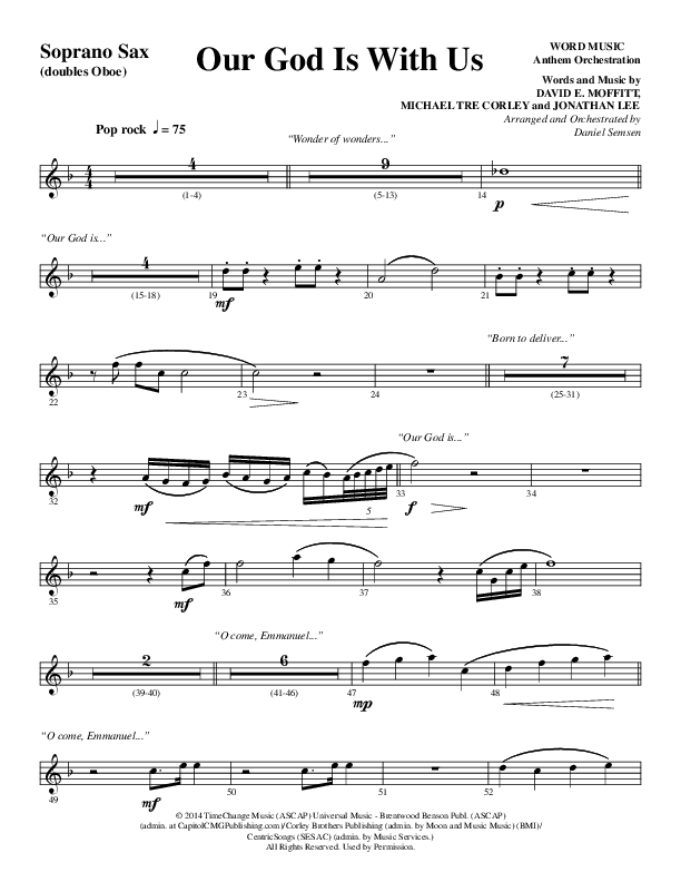 Our God Is With Us (Choral Anthem SATB) Soprano Sax (Word Music Choral / Arr. Daniel Semsen)