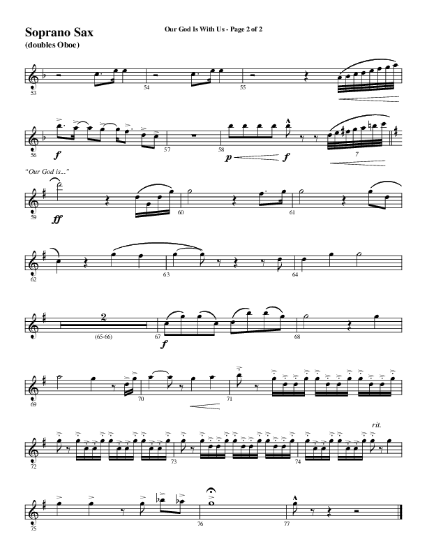 Our God Is With Us (Choral Anthem SATB) Soprano Sax (Word Music Choral / Arr. Daniel Semsen)