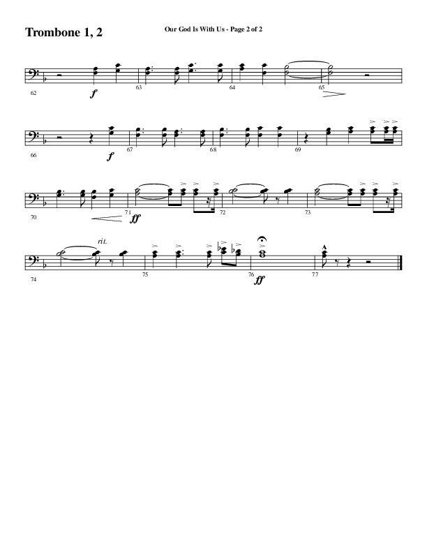 Our God Is With Us (Choral Anthem SATB) Trombone 1/2 (Word Music Choral / Arr. Daniel Semsen)