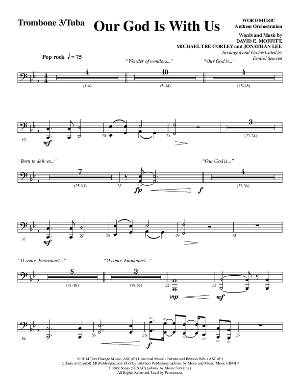 Our God Is With Us (Choral Anthem SATB) Trombone 3/Tuba (Word Music Choral / Arr. Daniel Semsen)