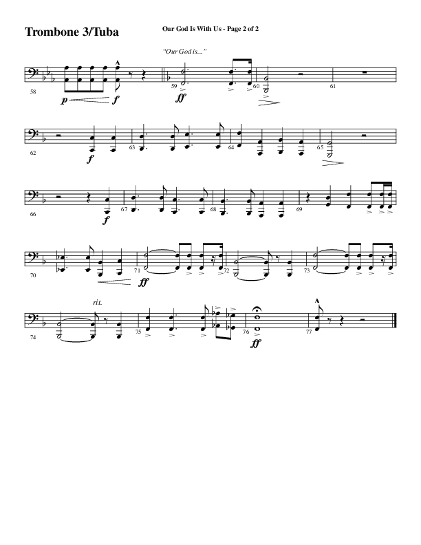 Our God Is With Us (Choral Anthem SATB) Trombone 3/Tuba (Word Music Choral / Arr. Daniel Semsen)