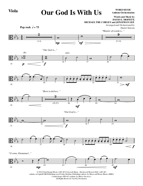 Our God Is With Us (Choral Anthem SATB) Viola (Word Music Choral / Arr. Daniel Semsen)