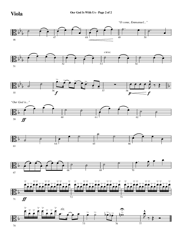 Our God Is With Us (Choral Anthem SATB) Viola (Word Music Choral / Arr. Daniel Semsen)