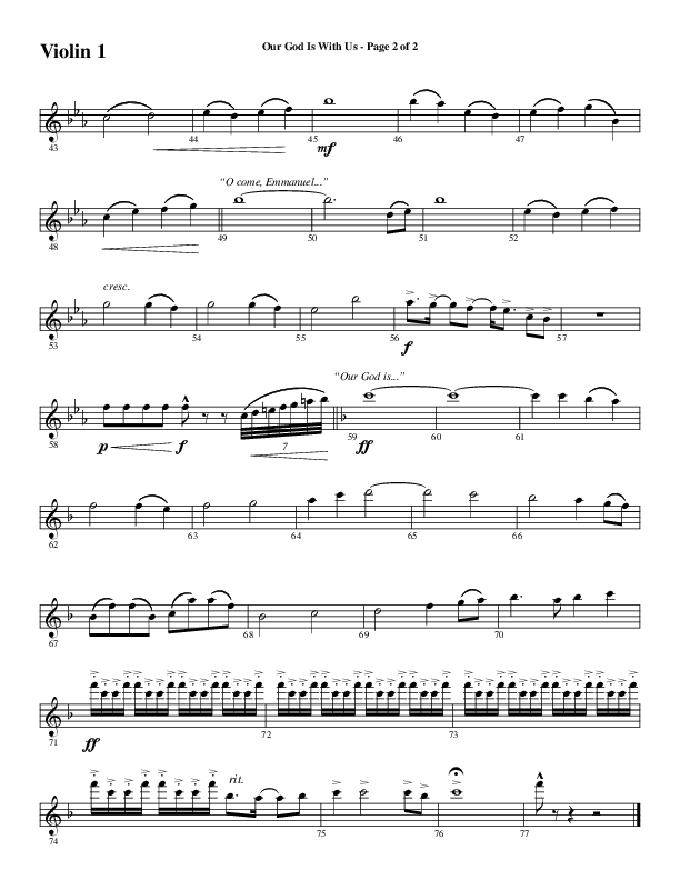Our God Is With Us (Choral Anthem SATB) Violin 1 (Word Music Choral / Arr. Daniel Semsen)