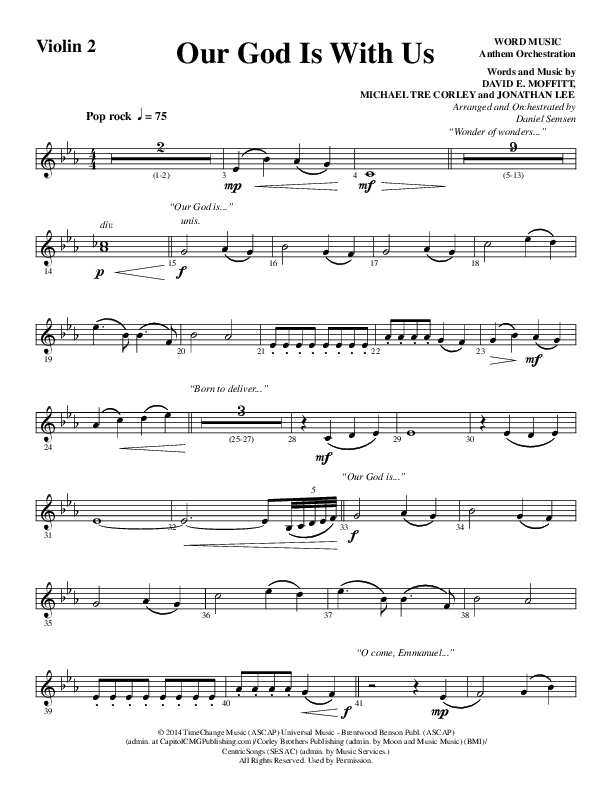 Our God Is With Us (Choral Anthem SATB) Violin 2 (Word Music Choral / Arr. Daniel Semsen)