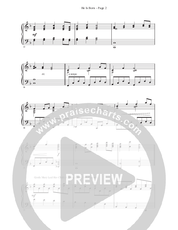 He Is Born with Gentle Mary Laid Her Child  Piano Sheet (Ken Barker)
