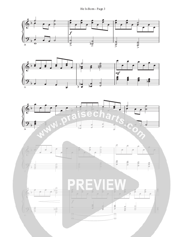 He Is Born with Gentle Mary Laid Her Child  Piano Sheet (Ken Barker)