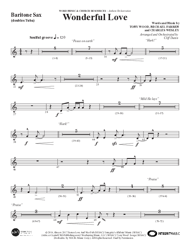 Wonderful Love (Choral Anthem SATB) Bari Sax (Word Music Choral / Arr. Cliff Duren)