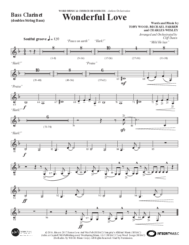 Wonderful Love (Choral Anthem SATB) Bass Clarinet (Word Music Choral / Arr. Cliff Duren)