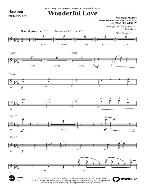 Wonderful Love (Choral Anthem SATB) Bassoon (Word Music Choral / Arr. Cliff Duren)