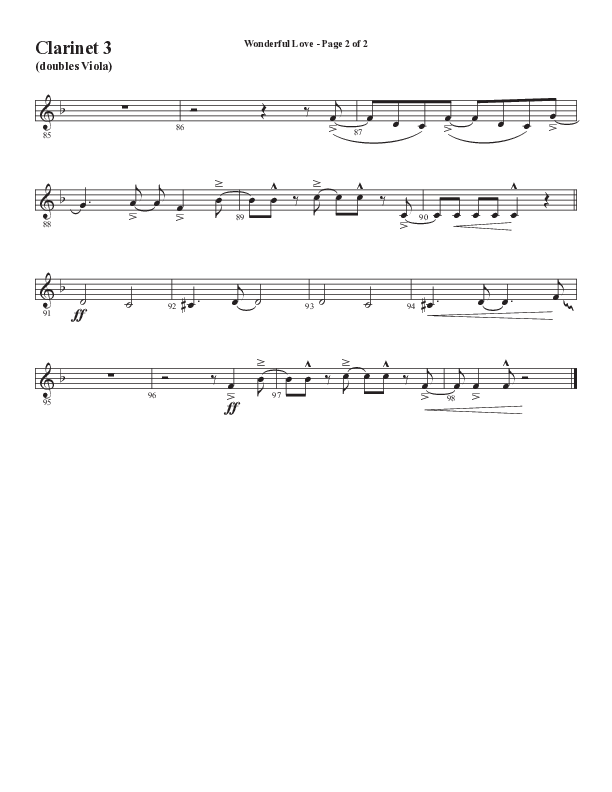 Wonderful Love (Choral Anthem SATB) Clarinet 3 (Word Music Choral / Arr. Cliff Duren)