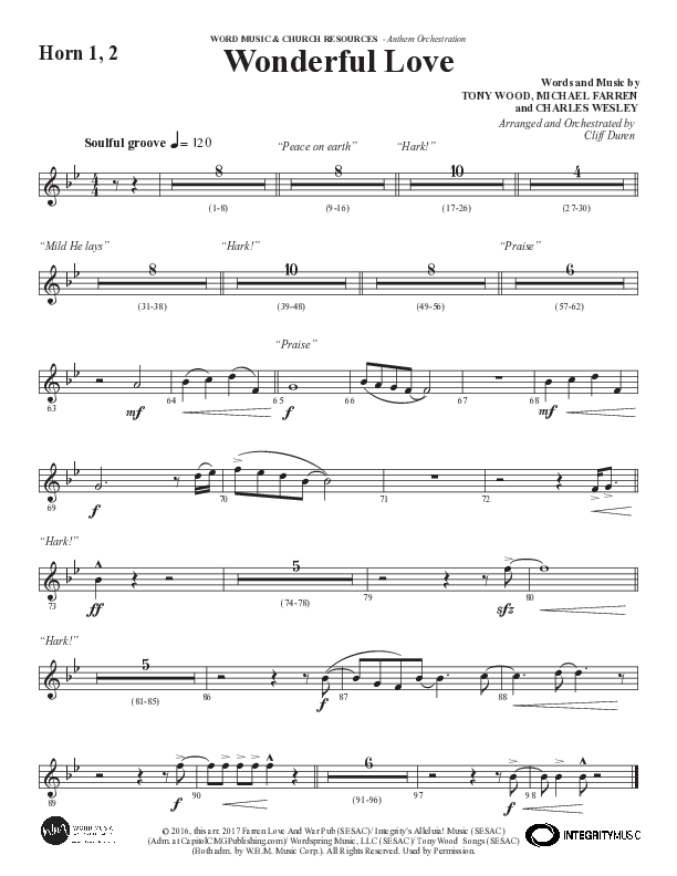 Wonderful Love (Choral Anthem SATB) French Horn 1/2 (Word Music Choral / Arr. Cliff Duren)