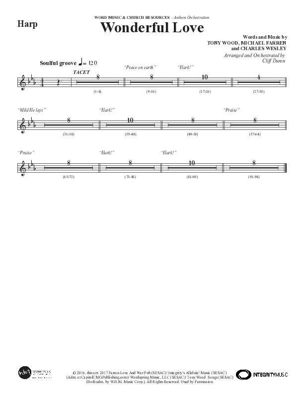 Wonderful Love (Choral Anthem SATB) Harp (Word Music Choral / Arr. Cliff Duren)