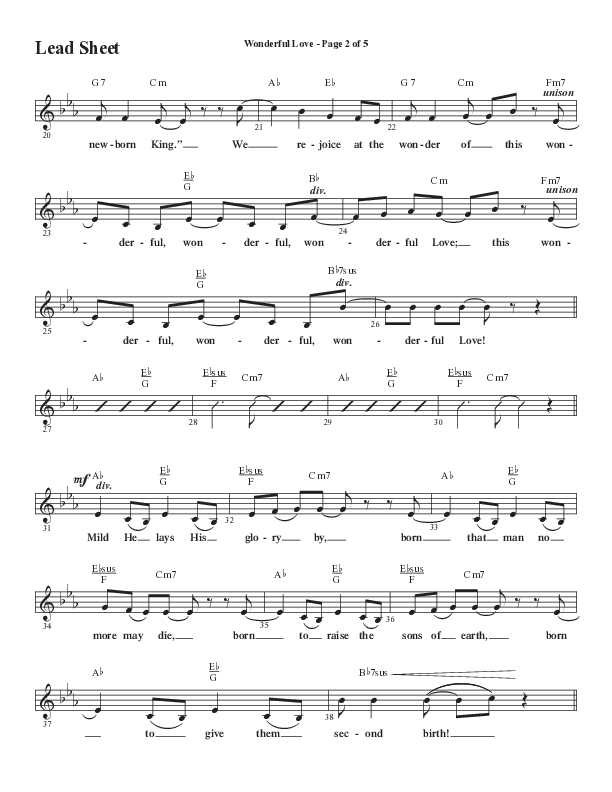 Wonderful Love (Choral Anthem SATB) Lead Sheet (Melody) (Word Music Choral / Arr. Cliff Duren)