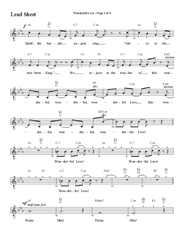 Wonderful Love (Choral Anthem SATB) Lead Sheet (Melody) (Word Music Choral / Arr. Cliff Duren)