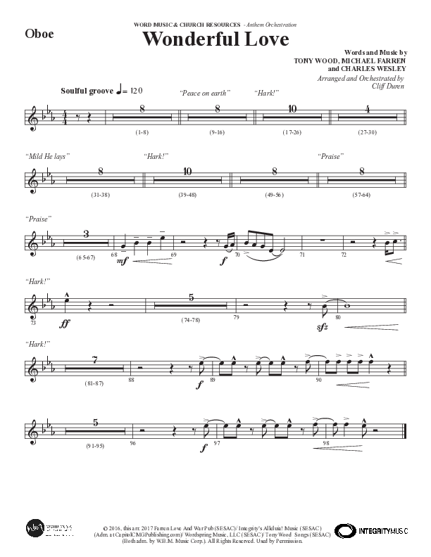 Wonderful Love (Choral Anthem SATB) Oboe (Word Music Choral / Arr. Cliff Duren)