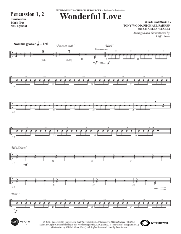 Wonderful Love (Choral Anthem SATB) Percussion 1/2 (Word Music Choral / Arr. Cliff Duren)