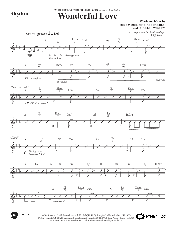 Wonderful Love (Choral Anthem SATB) Rhythm Chart (Word Music Choral / Arr. Cliff Duren)
