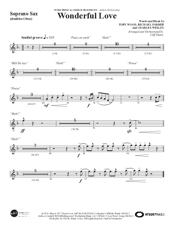 Wonderful Love (Choral Anthem SATB) Soprano Sax (Word Music Choral / Arr. Cliff Duren)