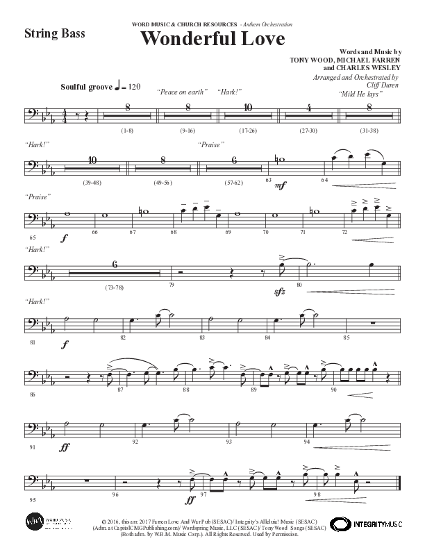 Wonderful Love (Choral Anthem SATB) String Bass (Word Music Choral / Arr. Cliff Duren)