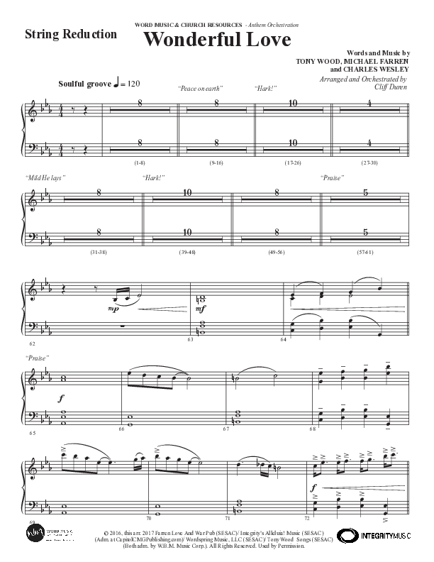 Wonderful Love (Choral Anthem SATB) String Reduction (Word Music Choral / Arr. Cliff Duren)