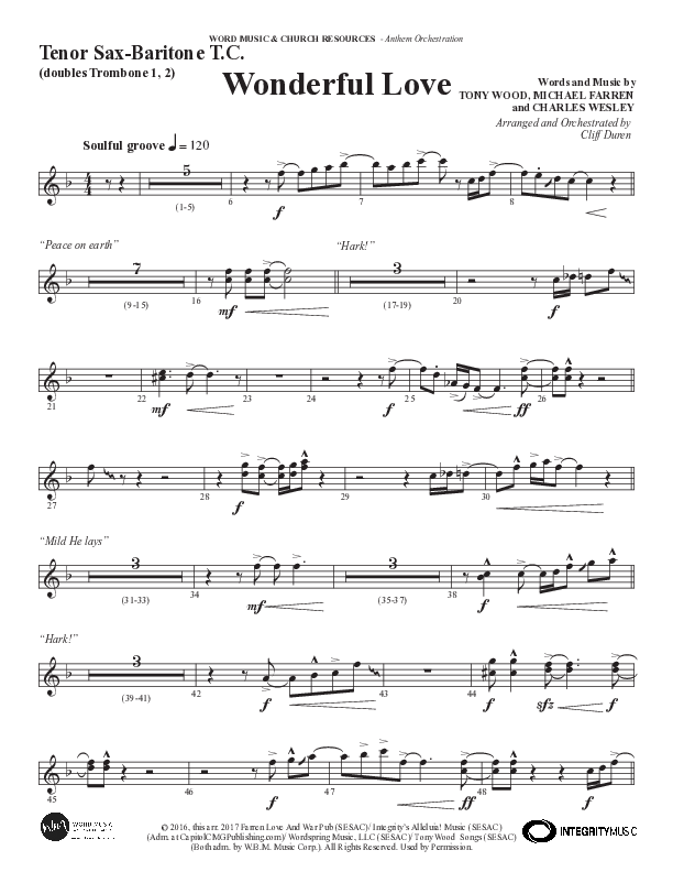 Wonderful Love (Choral Anthem SATB) Tenor Sax/Baritone T.C. (Word Music Choral / Arr. Cliff Duren)