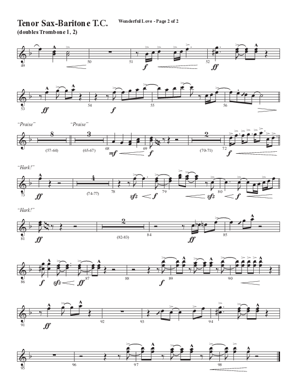 Wonderful Love (Choral Anthem SATB) Tenor Sax/Baritone T.C. (Word Music Choral / Arr. Cliff Duren)
