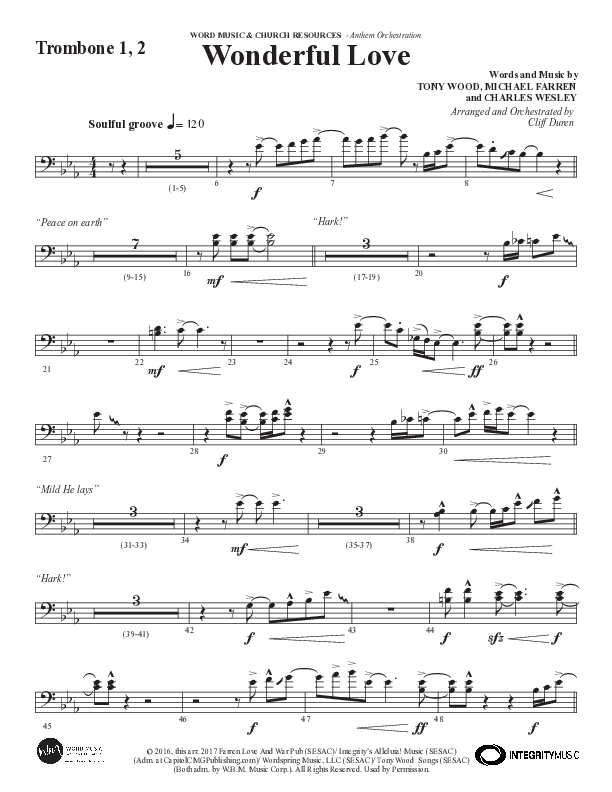 Wonderful Love (Choral Anthem SATB) Trombone 1/2 (Word Music Choral / Arr. Cliff Duren)