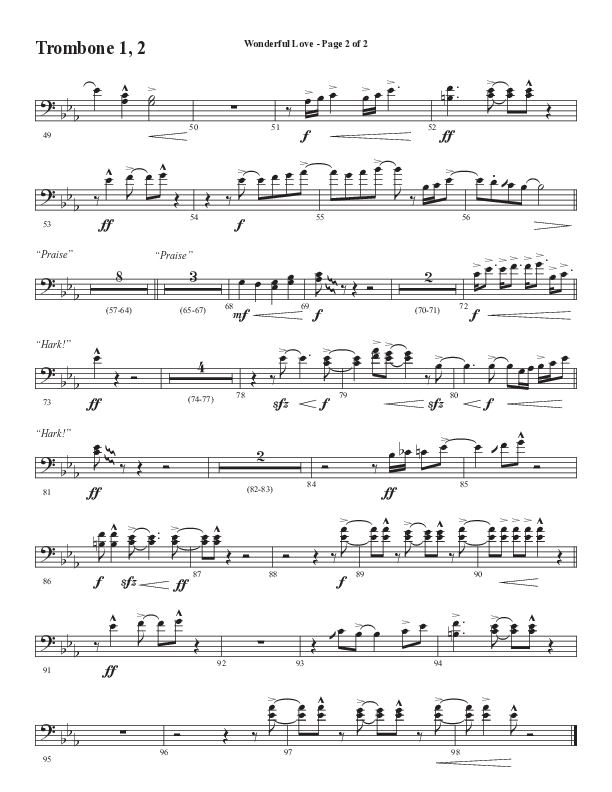 Wonderful Love (Choral Anthem SATB) Trombone 1/2 (Word Music Choral / Arr. Cliff Duren)