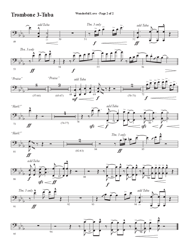 Wonderful Love (Choral Anthem SATB) Trombone 3/Tuba (Word Music Choral / Arr. Cliff Duren)