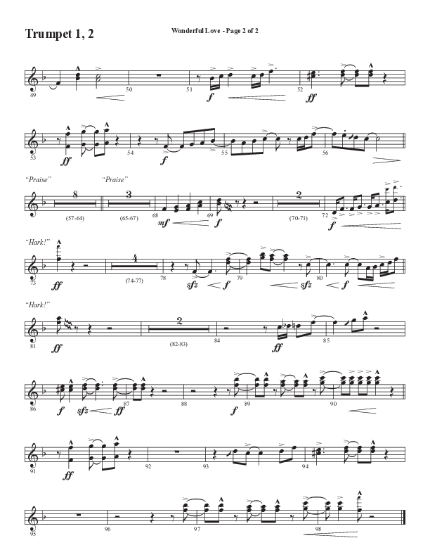 Wonderful Love (Choral Anthem SATB) Trumpet 1,2 (Word Music Choral / Arr. Cliff Duren)