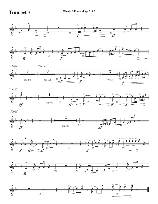 Wonderful Love (Choral Anthem SATB) Trumpet 3 (Word Music Choral / Arr. Cliff Duren)