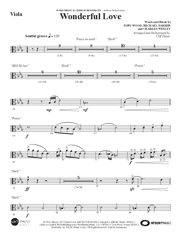 Wonderful Love (Choral Anthem SATB) Viola (Word Music Choral / Arr. Cliff Duren)