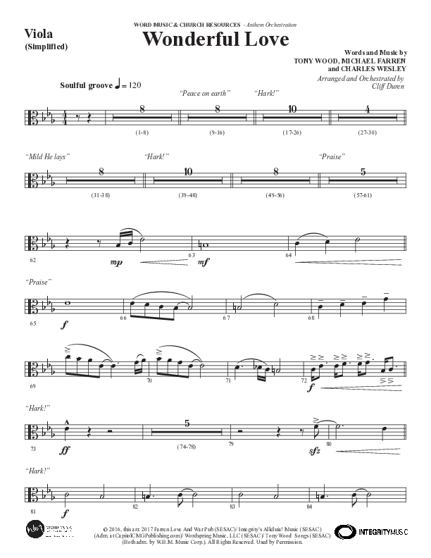 Wonderful Love (Choral Anthem SATB) Viola (Word Music Choral / Arr. Cliff Duren)