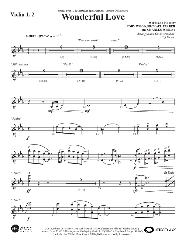 Wonderful Love (Choral Anthem SATB) Violin 1/2 (Word Music Choral / Arr. Cliff Duren)