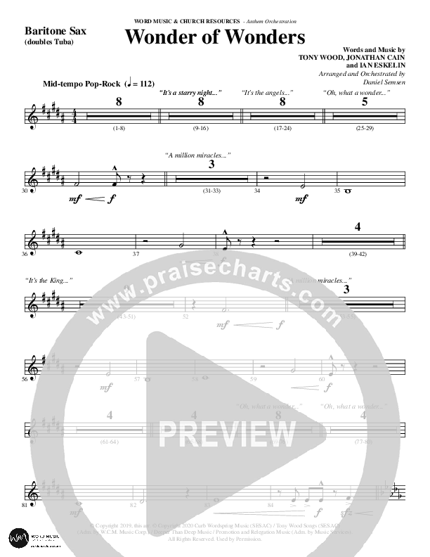 Wonder Of Wonders (Choral Anthem SATB) Bari Sax (Word Music Choral / Arr. Daniel Semsen)