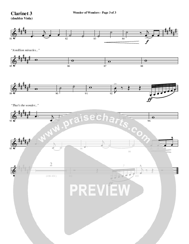 Wonder Of Wonders (Choral Anthem SATB) Clarinet 3 (Word Music Choral / Arr. Daniel Semsen)