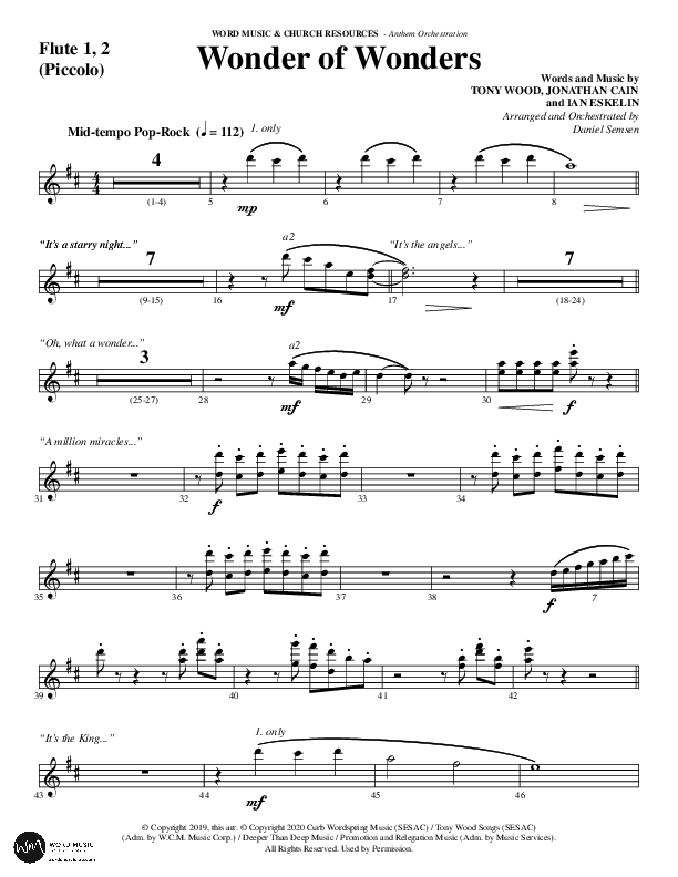 Wonder Of Wonders (Choral Anthem SATB) Flute 1/2 (Word Music Choral / Arr. Daniel Semsen)