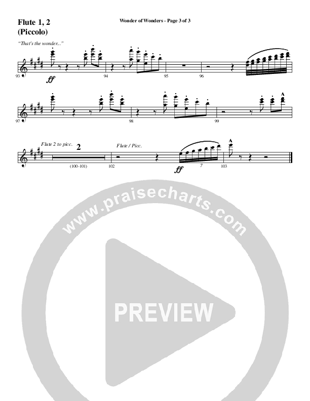 Wonder Of Wonders (Choral Anthem SATB) Flute 1/2 (Word Music Choral / Arr. Daniel Semsen)