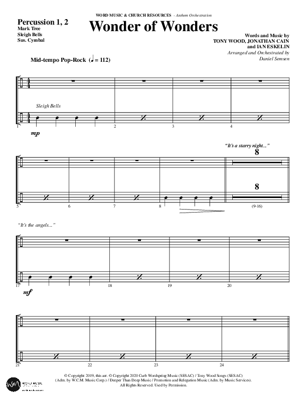 Wonder Of Wonders (Choral Anthem SATB) Percussion (Word Music Choral / Arr. Daniel Semsen)