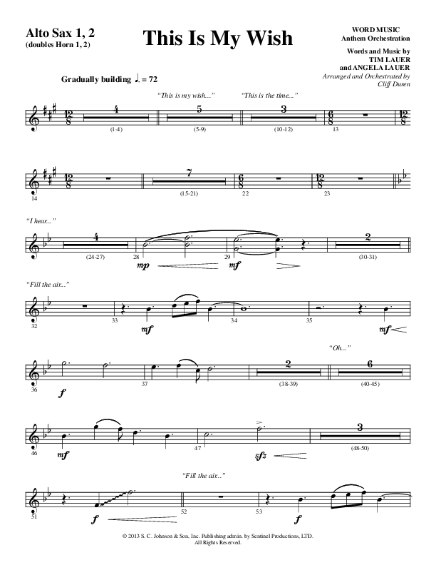 This Is My Wish (Choral Anthem SATB) Alto Sax 1/2 (Word Music Choral / Arr. Cliff Duren)