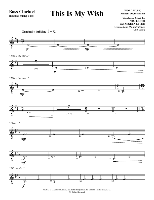 This Is My Wish (Choral Anthem SATB) Bass Clarinet (Word Music Choral / Arr. Cliff Duren)