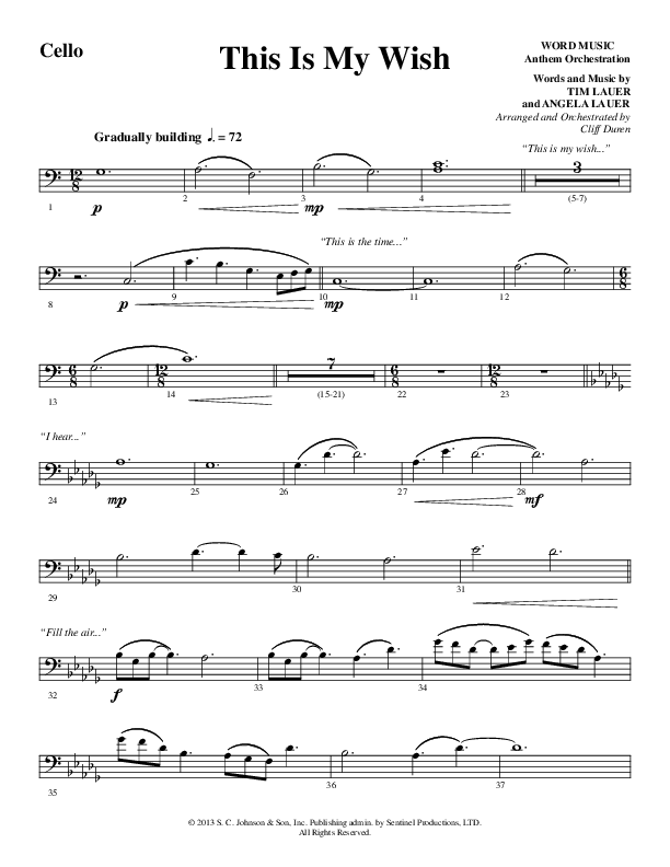 This Is My Wish (Choral Anthem SATB) Cello (Word Music Choral / Arr. Cliff Duren)