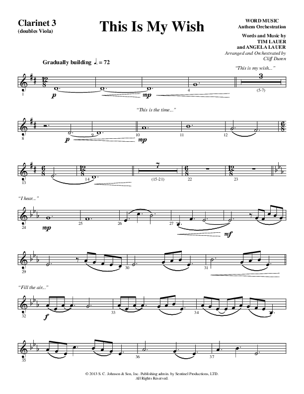 This Is My Wish (Choral Anthem SATB) Clarinet 3 (Word Music Choral / Arr. Cliff Duren)