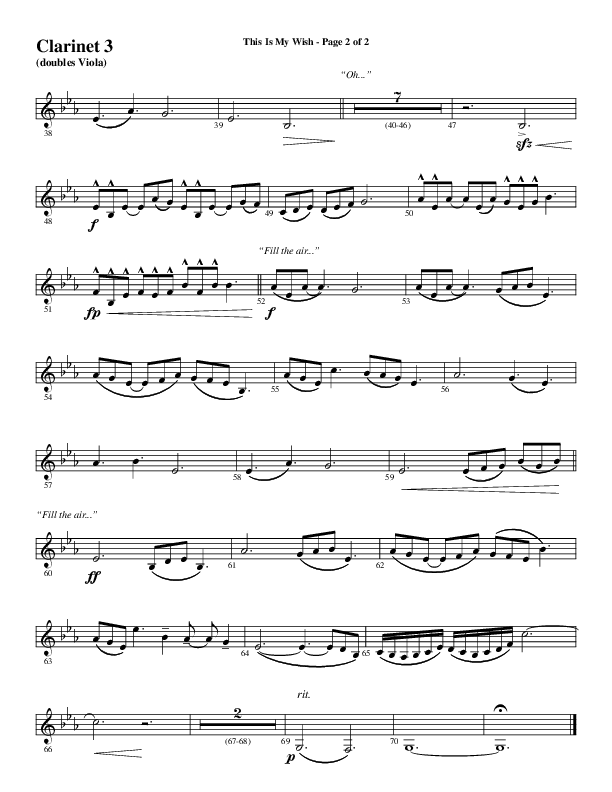 This Is My Wish (Choral Anthem SATB) Clarinet 3 (Word Music Choral / Arr. Cliff Duren)