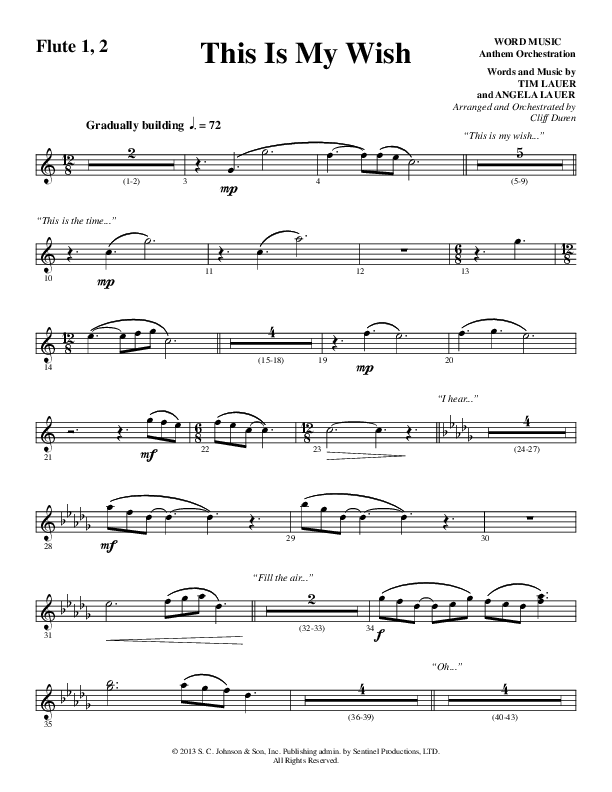This Is My Wish (Choral Anthem SATB) Flute 1/2 (Word Music Choral / Arr. Cliff Duren)