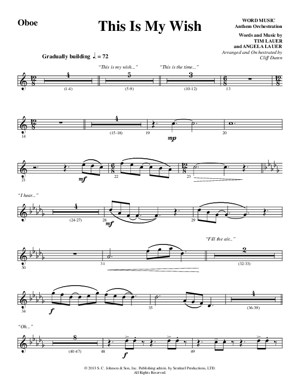 This Is My Wish (Choral Anthem SATB) Oboe (Word Music Choral / Arr. Cliff Duren)